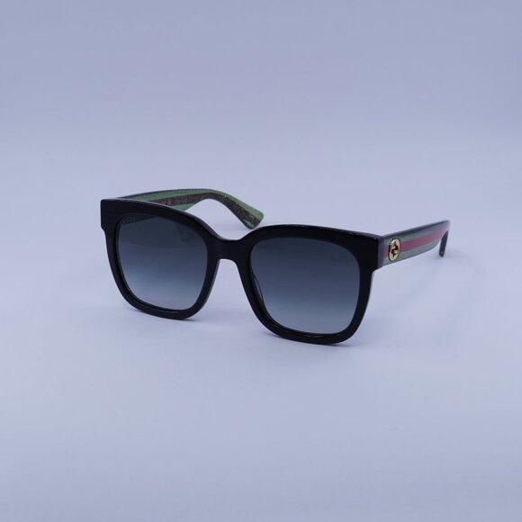 Gucci GG0034SN 002 Sunglasses Black/Green Square Frame, Grey Lenses - Picture 1 of 11